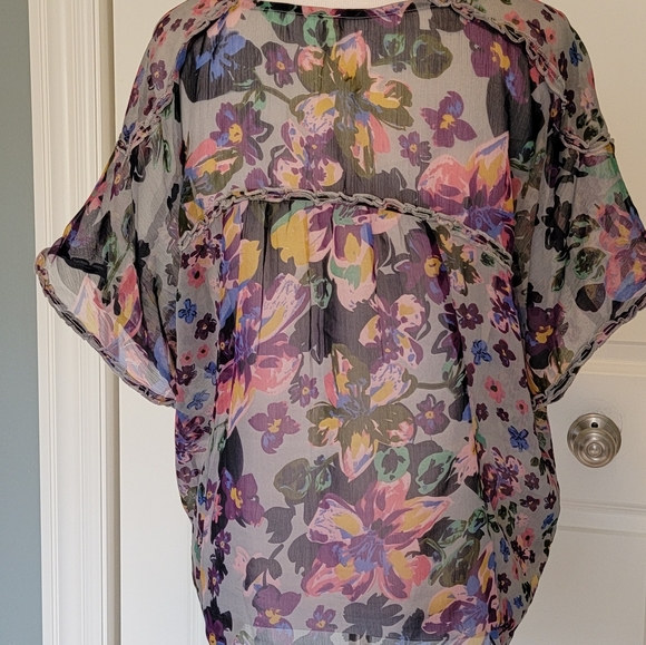 Willow & Clay Women's Sheer Gray/Purple Floral Blouse - L - Picture 7 of 10